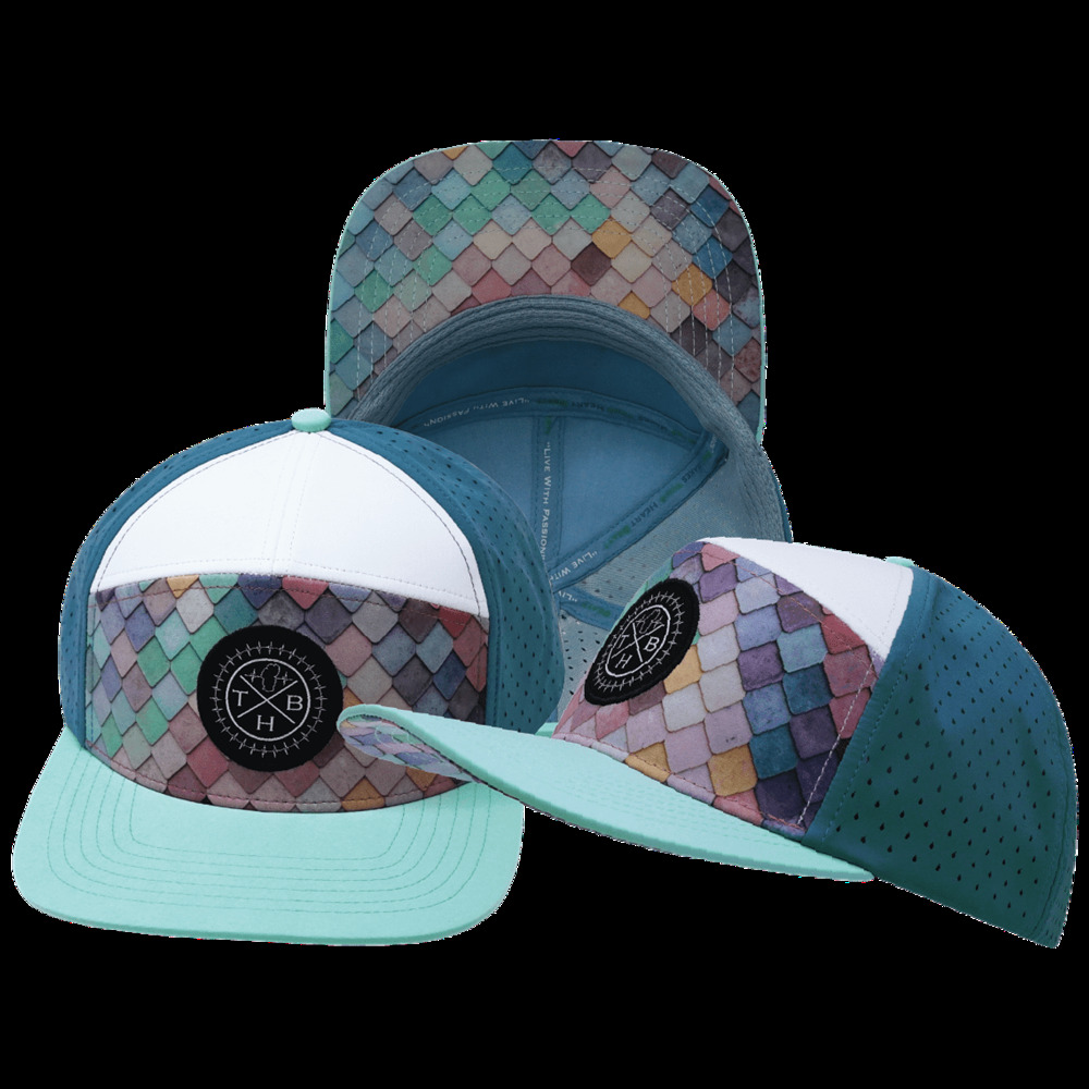 Color Vibes Hat - Flat Bill - Mosaic Scales - Mint / White / Slate Blue